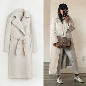 H&M Tie Belt Coat in Light Taupe